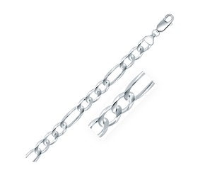 Classic Rhodium Plated Figaro Chain in Sterling Silver (8.8mm)