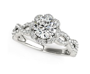 Floral Design Fancy Shank Round Diamond Engagement Ring in 14k White Gold (1 5/8 cttw)