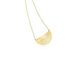 14k Yellow Gold 18 inch Necklace with Patterned Half Circle