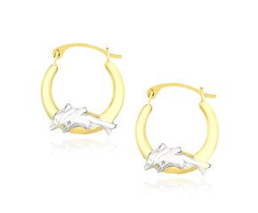 Graduated Hoop Earrings with Dolphins in 10k Two-Tone Gold