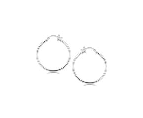 Polished Thin Hoop Earrings in Rhodium Plated Sterling Silver (30mm)