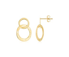 14K Yellow Gold Linked Double Circle Cutout Earrings