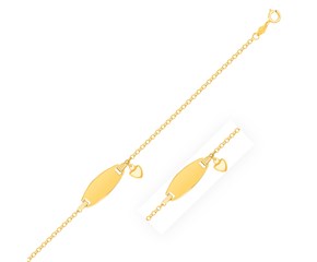 Cable Chain Children's ID Bracelet with Heart Charm in 14k Yellow Gold