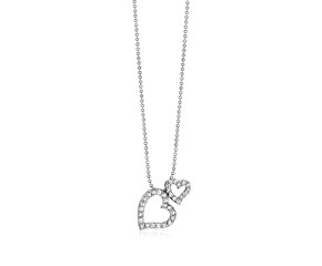 Sterling Silver Necklace with Two Open Hearts and Cubic Zirconias