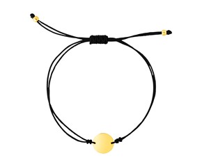 9 1/4 inch Black Cord Adjustable Bracelet with 14k Yellow Gold Circle