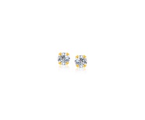 Faceted White Cubic Zirconia Stud Earrings in 14k Yellow Gold