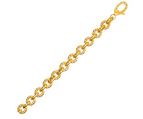 Textured Oval Link Bracelet in 14k Yellow Gold 