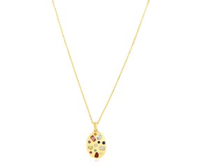 14k Yellow Gold High Polish Oval Gemstone Inlay Necklace