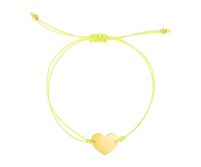 9 1/4 inch Yellow Cord Adjustable Bracelet with 14k yellow Gold Heart