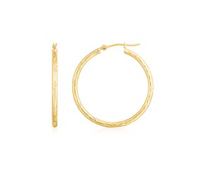 14K Yellow Gold Diamond Cut Hoop Earrings(2x30mm)