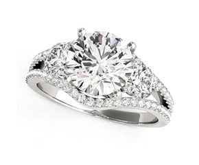 14k White Gold 3 Stone Split Pave Shank Round Diamond Engagement Ring (2 3/4 cttw)