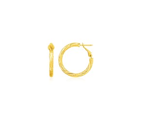 14k Yellow Gold Petite Twisted Round Hoop Earrings(3x10mm)