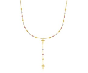 Rosary Style Necklace in 14k Tri-Color Gold