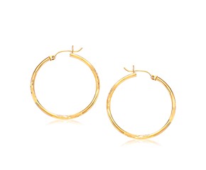 Diamond Cut Slender Large Hoop Earrings in 14k Yellow Gold (2x30mm)