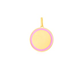 14k Yellow Gold and Pink Enamel Circle Pendant
