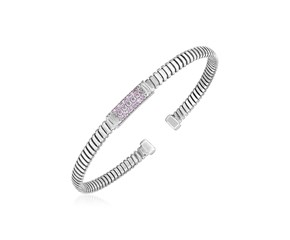 Sterling Silver Cuff Bangle with Baby Pink Cubic Zirconias