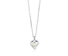 Sterling Silver Open Heart Necklace with Freshwater Pearl