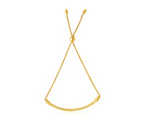 14k Yellow Gold Smooth Curved Bar and Lariat Style Bracelet (1.00 mm)