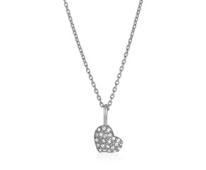 14k White Gold 16 inch Necklace with Gold and Diamond Heart Pendant (1/10 cttw)