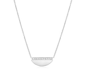 14K White Gold Half Moon Necklace with Diamonds