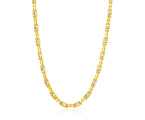 14k Two-Toned Yellow and White Gold Link Men's Necklace with Beads