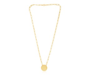 14k Yellow Gold High Polish Circle Disc Paperclip Link Necklace