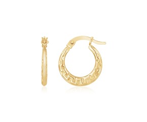 14k Yellow Gold Greek Key Hoop Earrings