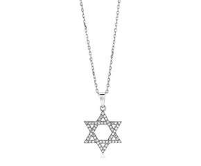 Sterling Silver Star of David Necklace with Cubic Zirconias