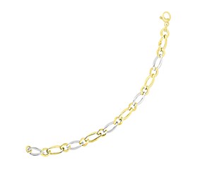 Long and Short Link Figaro Design Bracelet in 14k Two-Tone Gold (10.00 mm)