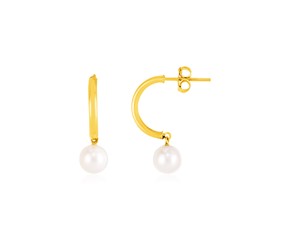 14k Yellow Gold Half Hoop Earrings with Pearls