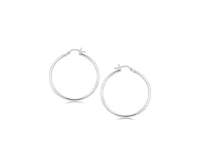 Rhodium Plated Thin Hoop Earrings in Sterling Silver (2x35mm)