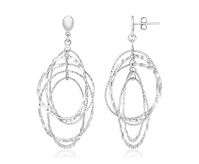 Sterling Silver Textured Oval Dangle Earrings