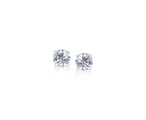 Faceted 3mm White Cubic Zirconia Stud Earrings in Sterling Silver