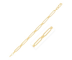 14k Yellow Gold High Polish Paperclip Double Bar Link Chain Bracelet (6.00 mm)