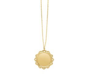 Baroque Round Pendant and Necklace in 14K Yellow Gold