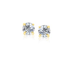 6mm Faceted White Cubic Zirconia Stud Earrings in 14k Yellow Gold