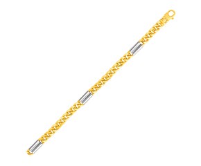 14k Two Tone Gold Mens Twisted Oval and Bar Link Bracelet