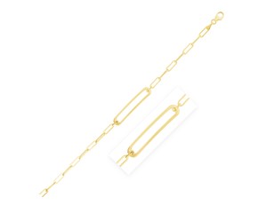 14k Yellow Gold High Polish Open Curved Paperclip Bracelet