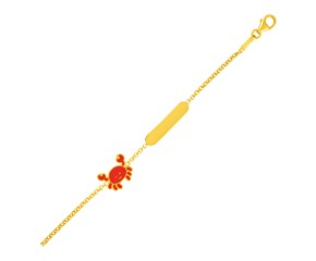 14k Yellow Gold Childrens Bracelet with Bar and Enameled Crab