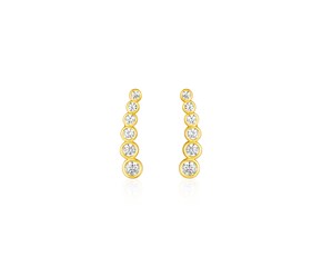 14k Yellow Gold Graduated Circles Climber Post Earrings with Cubic Zirconias
