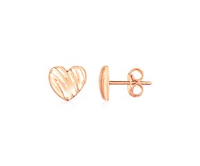 14K Rose Gold High Polish Scribble Heart Stud Earrings