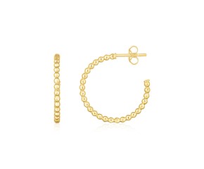 14K Yellow Gold Bead Hoop Earrings(2x23.4nn)