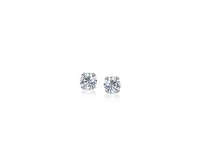 2mm Faceted White Cubic Zirconia Stud Earrings in 14k White Gold