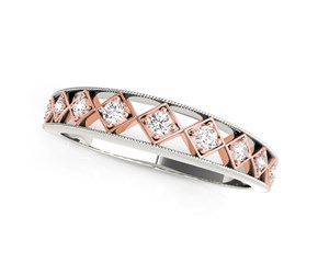 14k White Gold And Rose Gold Unique Diamond Wedding Band (1/10 cttw)