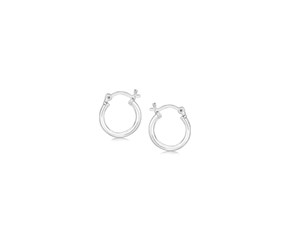 Thin Polished Hoop Earrings in Rhodium Plated Sterling Silver (2x10mm)