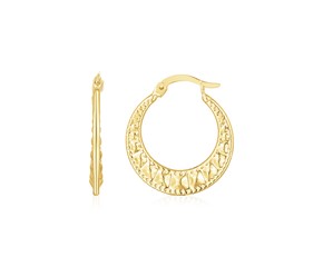 14K Yellow Gold Puffed Wavy Textured Hoops