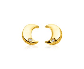 14k Yellow Gold Polished Moon Earrings with Diamonds