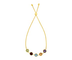 Adjustable Bracelet with Multicolored Large Round Gemstones in 14k Yellow Gold