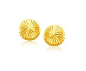 Flat Style Diamond Cut Stud Earrings in 14k Yellow Gold(8mm)