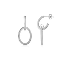 14K White Gold Interlocking Drop Hoop Earrings